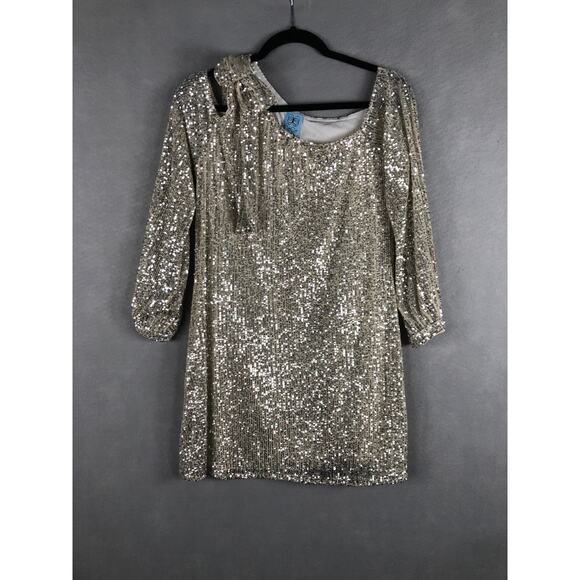 CeCe Women's Size Large One Shoulder Sequin Dress in Champagne NEW - Picture 1 of 9